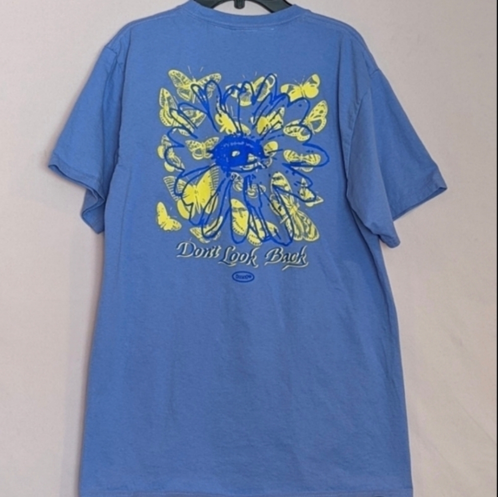 PacSun HUF Blue and Yellow Don't Look Back Graphic Short Sleeve Tee size Medium